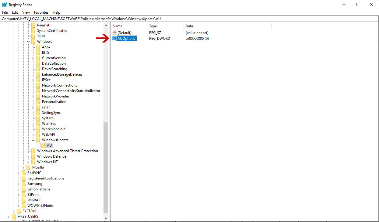 Configure Windows 10 Update Through Registry